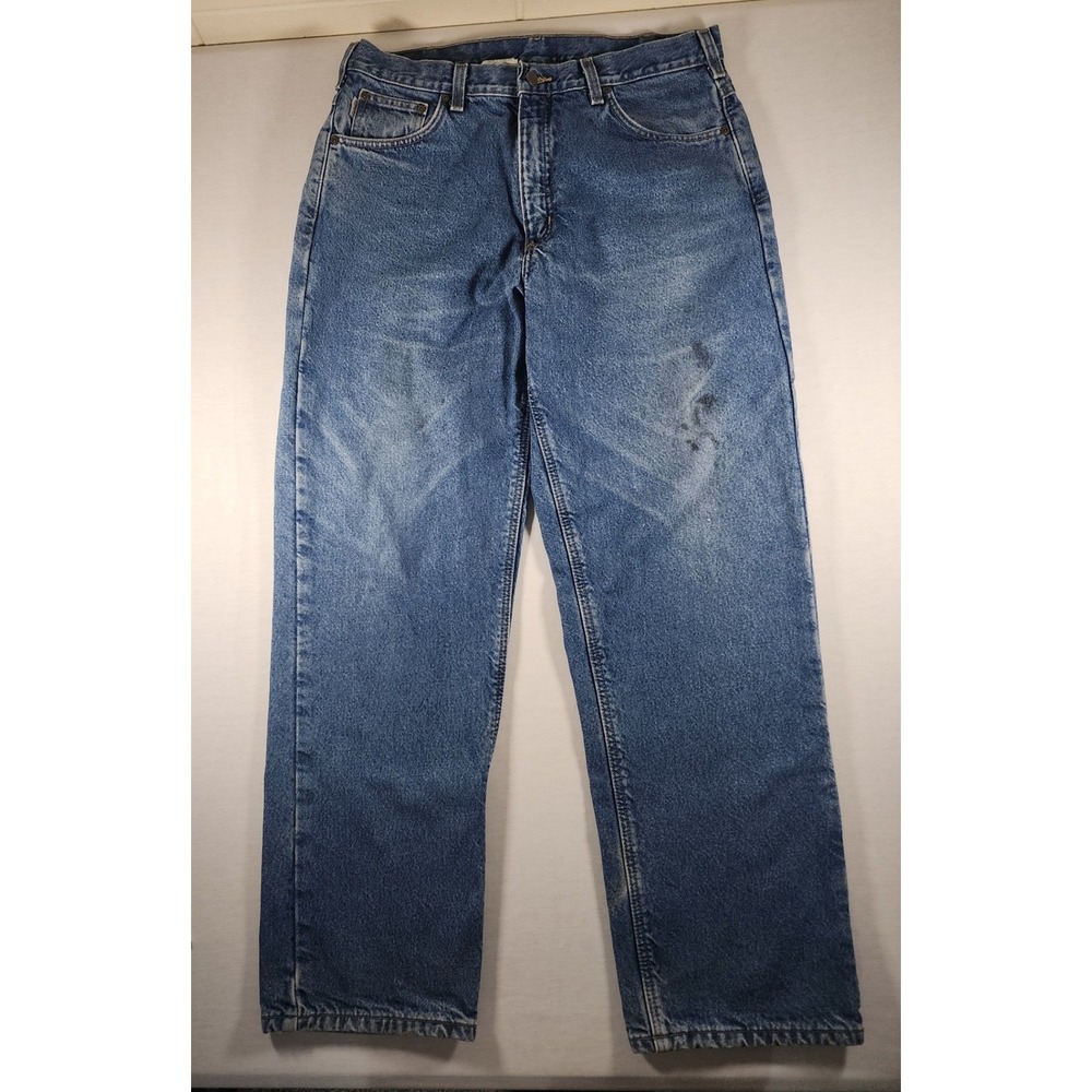 Carhartt 36x32 Flannel Blanket Lined Relaxed Fit Jeans Workwear Rugged Thrashed
